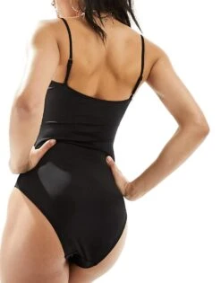 Monki Twist Front Swimsuit In Black For Women -Monki Shop 205728657 3