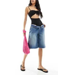 Monki Twist Front Swimsuit In Black For Women -Monki Shop 205728657 4