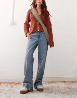 Monki Naoki Low Rise Loose Fit Jeans In Mid Blue Wash For Women -Monki Shop 205728829 1 midbluewash 1