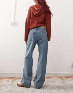 Monki Naoki Low Rise Loose Fit Jeans In Mid Blue Wash For Women -Monki Shop 205728829 2