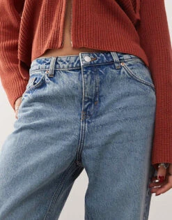 Monki Naoki Low Rise Loose Fit Jeans In Mid Blue Wash For Women -Monki Shop 205728829 5