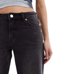 Monki Imoo Low Waisted Wide Fit Jeans In Washed Black For Women -Monki Shop 205729010 5