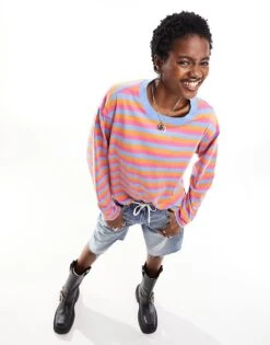 Monki Oversize Long Sleeve Top In Multi Colour Stripe For Women Multi Stripe -Monki Shop 205729040 1 multistripe 1