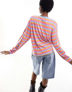 Monki Oversize Long Sleeve Top In Multi Colour Stripe For Women Multi Stripe -Monki Shop 205729040 4