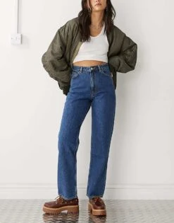 Monki Taiki High Waist Mom Jeans In Dark Blue For Women Mid Indigo Blue -Monki Shop 205731415 1 midindigoblue 1