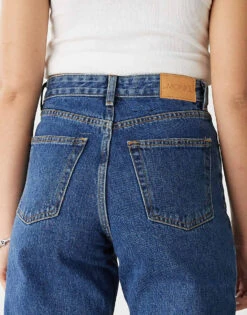 Monki Taiki High Waist Mom Jeans In Dark Blue For Women Mid Indigo Blue -Monki Shop 205731415 4