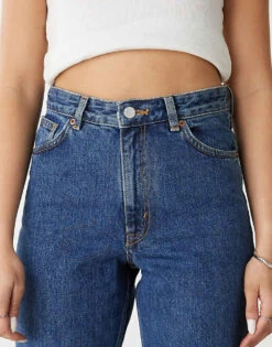 Monki Taiki High Waist Mom Jeans In Dark Blue For Women Mid Indigo Blue -Monki Shop 205731415 5