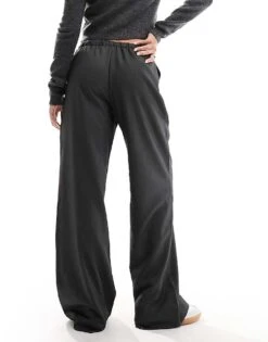 Monki Drawstring Straight Leg Trousers In Dark Grey Melange For Women -Monki Shop 205746112 3