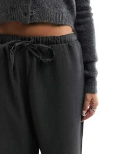 Monki Drawstring Straight Leg Trousers In Dark Grey Melange For Women -Monki Shop 205746112 4