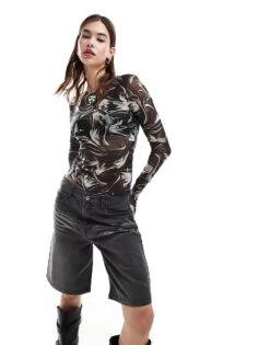 Monki Long Sleeve Mesh Top In Black For Women -Monki Shop 205746219 1 black 1