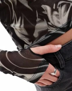 Monki Long Sleeve Mesh Top In Black For Women -Monki Shop 205746219 2