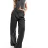 Monki High Waist Wide Leg Tailored Trousers In Dark Grey For Women