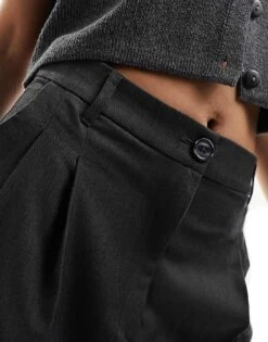 Monki High Waist Wide Leg Tailored Trousers In Dark Grey For Women -Monki Shop 205746243 3