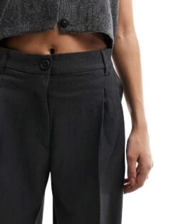 Monki High Waist Wide Leg Tailored Trousers In Dark Grey For Women -Monki Shop 205746243 4