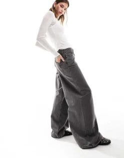 Monki Giga Low Waisted Baggy Wide Fit Jeans In Dark Grey Wash For Women 12 Monki Giga Low Waisted Baggy Wide Fit Jeans In Dark Grey Wash For Women -Monki Shop 205746357 5