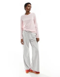 Monki Long Sleeve Ribbed Velour Top In Pink For Women