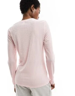 Monki Long Sleeve Ribbed Velour Top In Pink For Women -Monki Shop 205801158 3