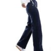 Monki Stretch Cotton Wide Leg Trousers In Navy For Women