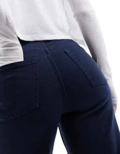 Monki Stretch Cotton Wide Leg Trousers In Navy For Women -Monki Shop 205895616 3