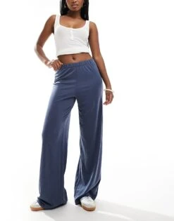 Monki Straight Leg Casual Soft Trouser In Navy For Women -Monki Shop 205895625 3