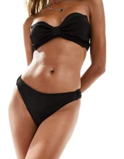 Monki Mix And Match Crinkle Bow Front Bandeau Bikini Top And Bottoms -Monki Shop 205895652 1 black