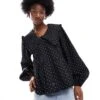Monki Long Sleeve Collar Blouse In Black And White Polka Dot Print For Women -Monki Shop 205895697 1 blackandwhite