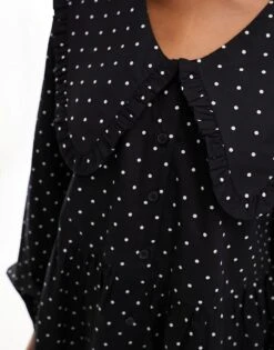 Monki Long Sleeve Collar Blouse In Black And White Polka Dot Print For Women -Monki Shop 205895697 3