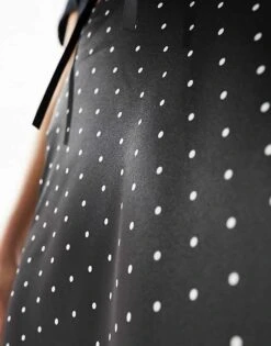 Monki Satin A-line Midi Skirt With Front Bow Detail In Black And White Polka Dot For Women -Monki Shop 205895719 3