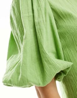 Monki Short Balloon Sleeve Mini Dress With Pleated Volume Bottom In Green For Women -Monki Shop 205895825 3