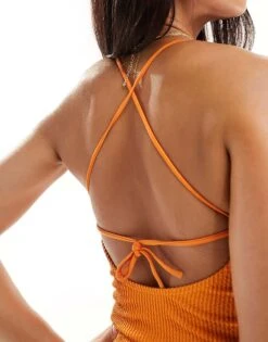 Monki Mix And Match Crinkle Tie Back Swimsuit In Orange For Women -Monki Shop 205895891 3