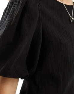 Monki Short Balloon Sleeve Mini Dress With Pleated Volume Bottom In Black For Women -Monki Shop 205895948 3