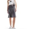 Monki Satin A-line Midi Skirt With Front Bow Detail In Grey For Women -Monki Shop 205895956 1 grey