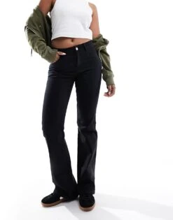 Monki Flared Leg Trousers In Black For Women