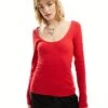 Monki Long Sleeve Scoop Back Top In Red For Women