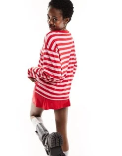 Monki Long Sleeve Top In Red And Pink Stripes For Women Pink And Red -Monki Shop 205896113 3