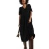 Monki Short Sleeve Button Through Midi Dress In Black For Women