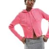 Monki Knitted Zip Through Cardigan With Hood In Pink For Women