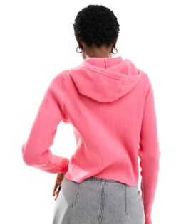 Monki Knitted Zip Through Cardigan With Hood In Pink For Women -Monki Shop 205896247 3