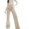 Monki Stretch Cotton Wide Leg Trousers In Beige For Women