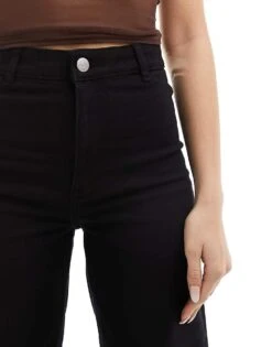 Monki Stretch Cotton Wide Leg Trousers In Black For Women -Monki Shop 205897525 4