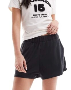 Monki Super Soft Pull On Shorts In Black For Women