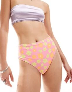 Monki Pop Flower High Waist Bikini Brief In Pink For Women -Monki Shop 206033707 1 pink 1