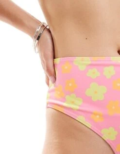 Monki Pop Flower High Waist Bikini Brief In Pink For Women -Monki Shop 206033707 3