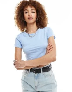 Monki Shrunken Baby T-shirt In Blue For Women -Monki Shop 206047927 1 blue 1