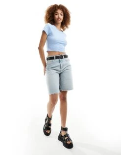 Monki Shrunken Baby T-shirt In Blue For Women -Monki Shop 206047927 2