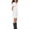 Monki Textured Babydoll Mini Dress With Tiered Hem And Puff Sleeves In White For Women -Monki Shop 206134686 1 white
