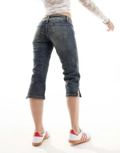 Monki Low Rise Denim Capri Pants In Washed Blue For Women -Monki Shop 206134711 3