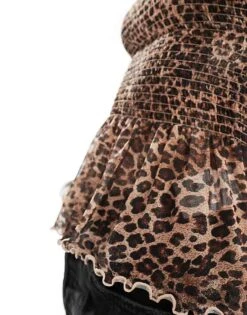 Monki Strapless Bandeau Tube Top In Brown Leopard Print For Women -Monki Shop 206134990 4