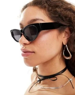 Monki Cat Eye Oval Acetate Sunglasses In Black For Women