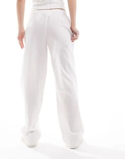 Monki Linen Wide Leg Trousers In White For Women -Monki Shop 206135059 2